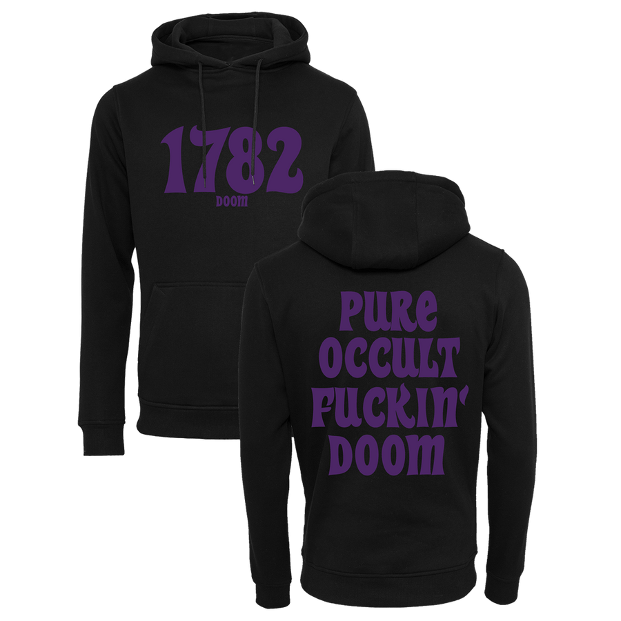 1782 - Pure Occult Fuckin’ Doom Purple Logo Pullover Hoodie - Black