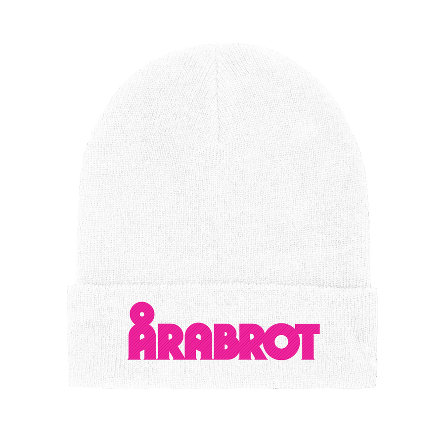 Arabrot - Embroidered Pink Logo Beanie - White