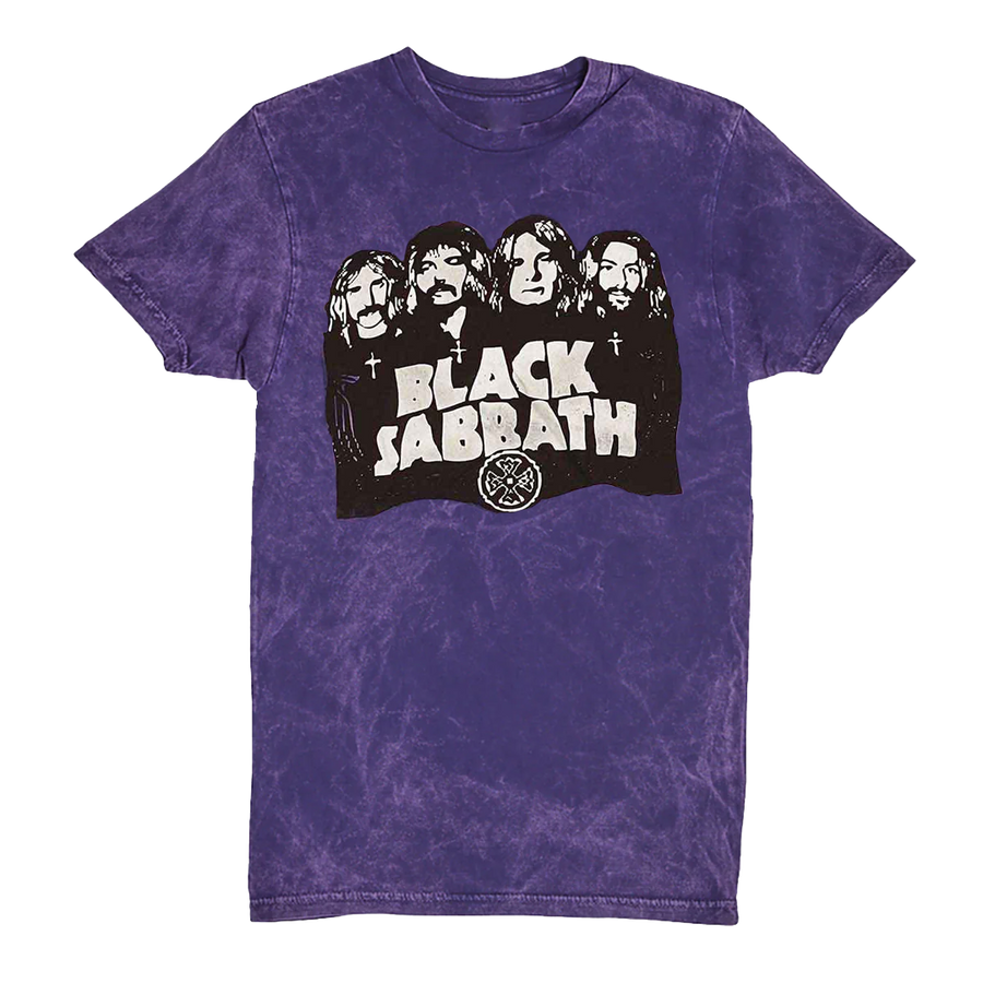 Black Sabbath - Band & Logo Acid Wash T-Shirt - Purple