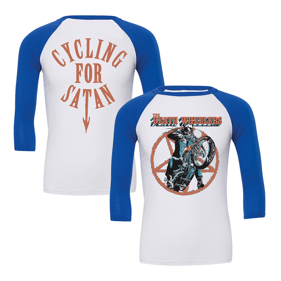 The Death Wheelers - Cycling For Satan Raglan - White/Royal Blue