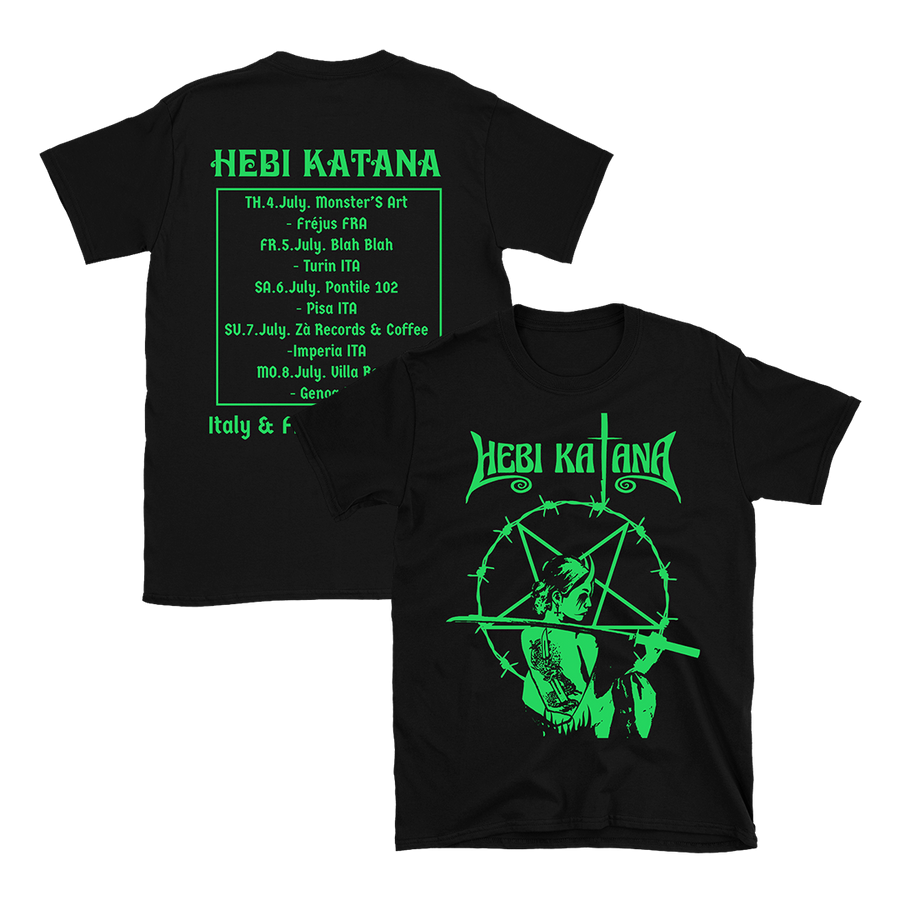 Hebi Katana - Italy & France 2024 Green Logo Tour T-Shirt - Black