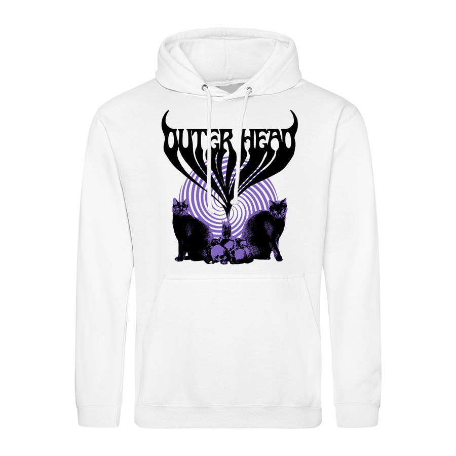 Outer Head - Catdemonium (Black/Purple) Pullover Hoodie - White