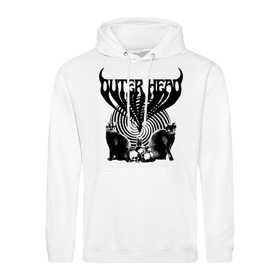 Outer Head - Catdemonium (Black) Pullover Hoodie - White