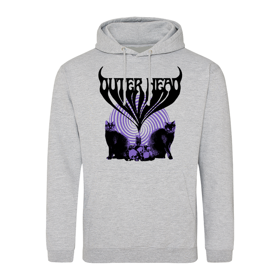 Outer Head - Catdemonium (Black/Purple) Pullover Hoodie - Heather Grey