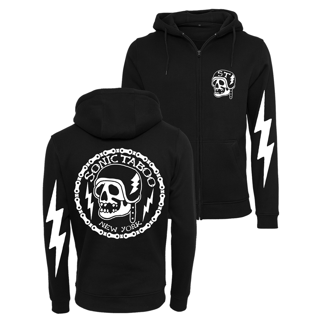 Sonic Taboo - Skull Logo (White) Zip Hoodie - Black – Heavy Threads