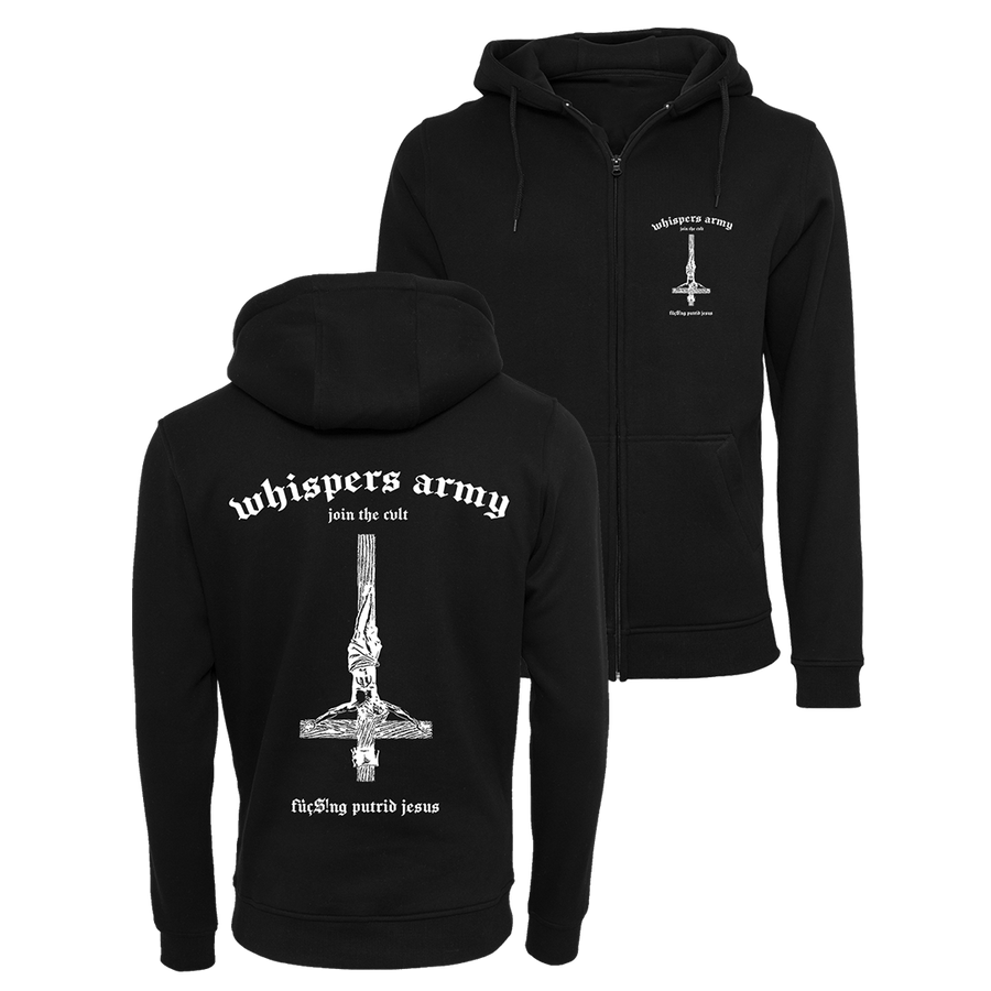The Crooked Whispers - Whispers Army White Logo Zip Hoodie - Black