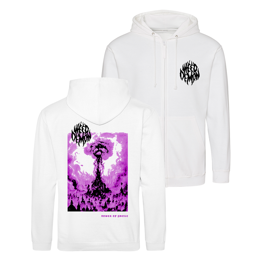 Weed Demon - Tower of Smoke Zip Hoodie - White