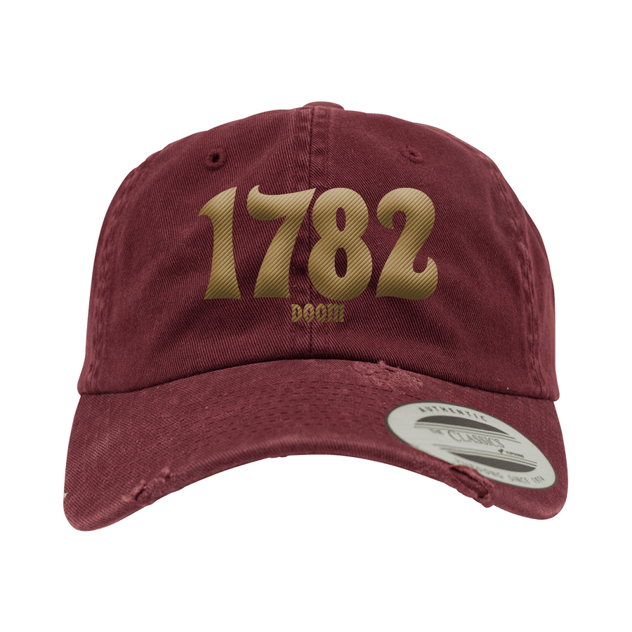 1782 - 1782 Doom Gold Logo Embroidered Destroyed Cap - Maroon