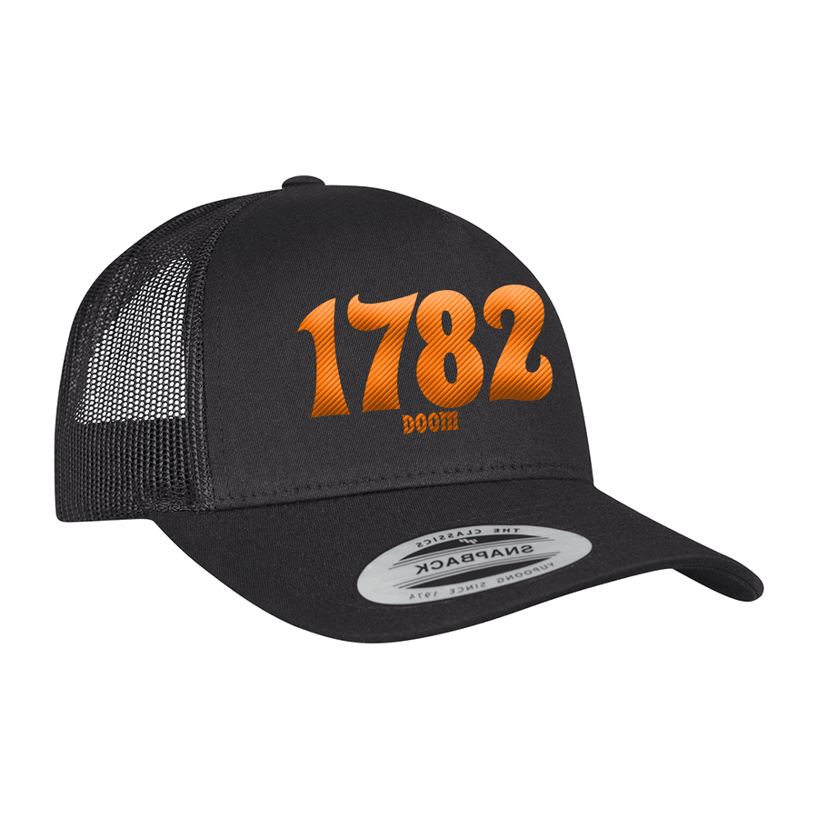 1782 - 1782 Doom Orange Logo Embroidered Trucker Cap - Black