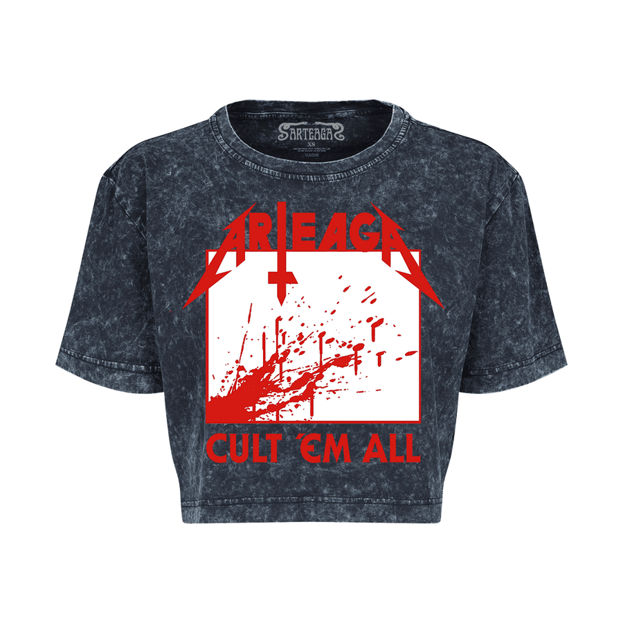 Arteaga - Cult ‘Em All Acid Wash Women’s Crop T-Shirt - Black