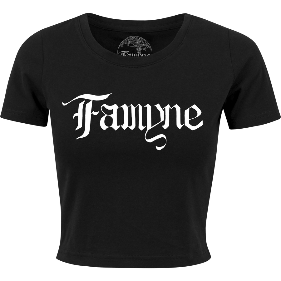 Famyne - White Logo Womens Crop T-Shirt - Black