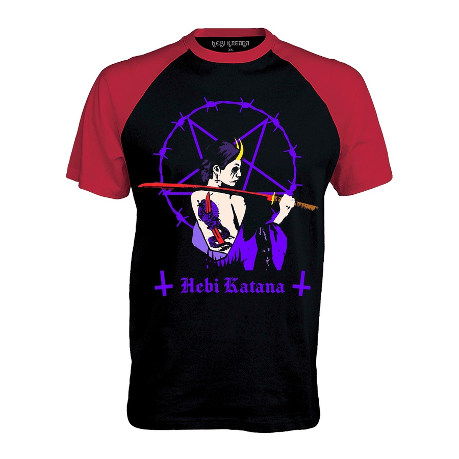 Hebi Katana - Katana Priestess Raglan T-Shirt - Black/Red