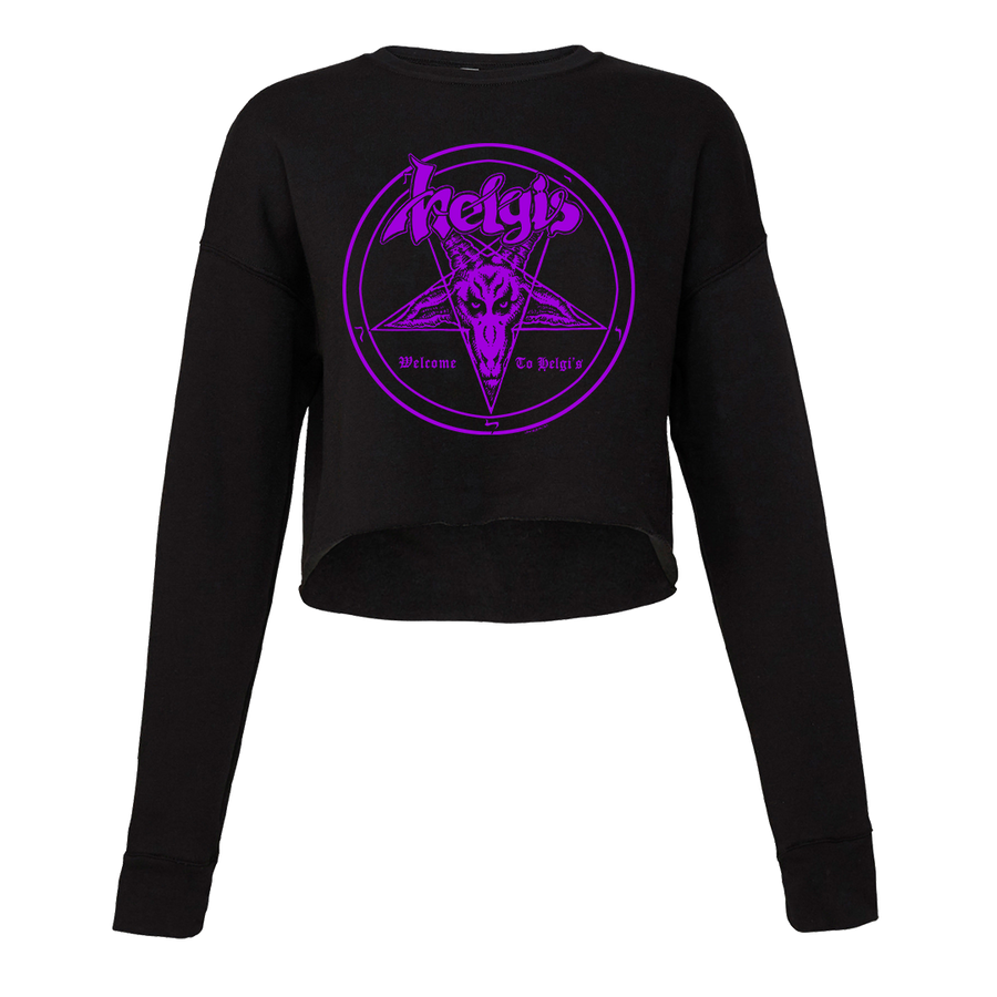 Helgi's - Welcome To Helgi's Purple Logo Women's Crop Crewneck Sweatshirt - Black