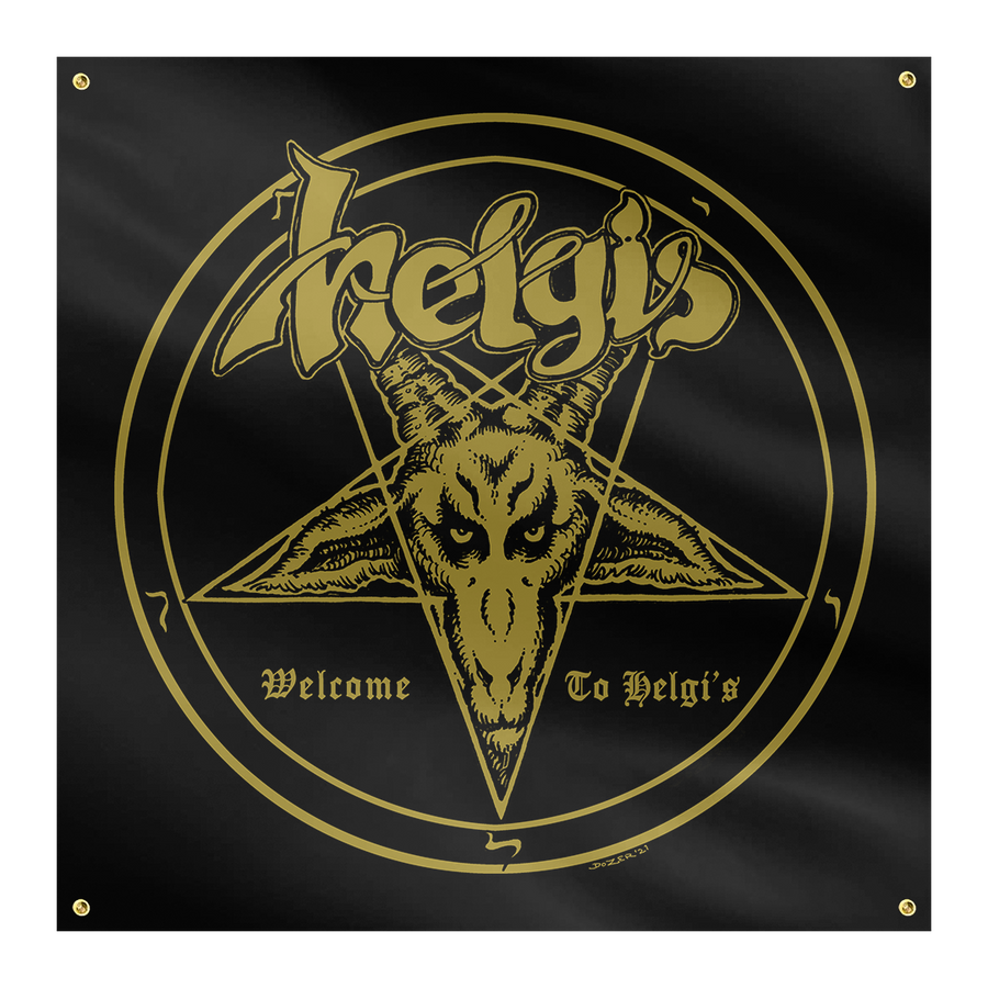 Helgi's - Welcome To Helgi's Gold Logo Flag
