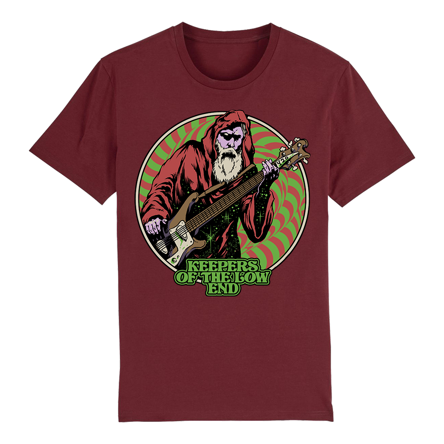 Keepers of the Low End - Father Bassmas T-Shirt - Maroon