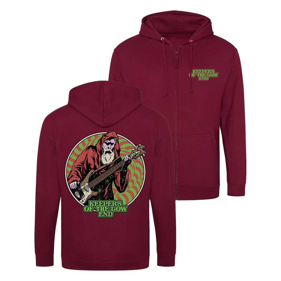 Keepers of the Low End - Father Bassmas Zip Hoodie - Burgundy