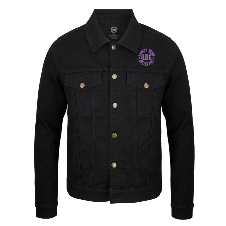 London Doom Collective - Embroidered Purple Logo Denim Jacket - Black
