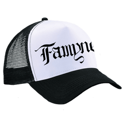 Famyne - Embroidered Logo Trucker Cap - Black/White