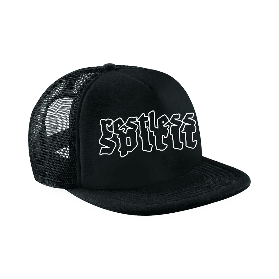 Restless Spirit - Embroidered White Logo Trucker Cap - Black