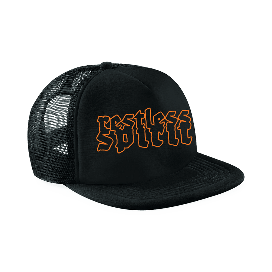 Restless Spirit - Embroidered Orange Logo Trucker Cap - Black