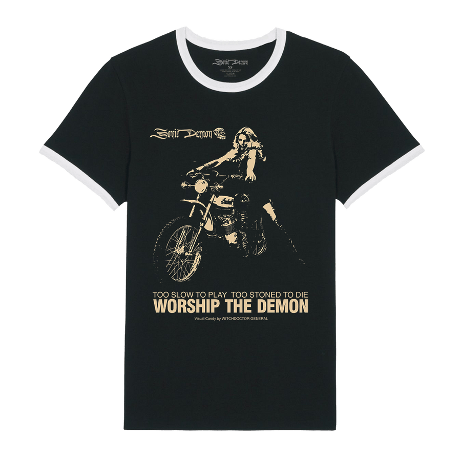 Sonic Demon - Biker Girl Ringer T-Shirt - Black/White