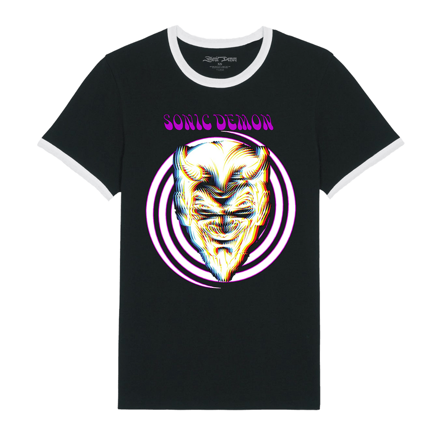 Sonic Demon - Hypnosis Demon Ringer T-Shirt - Black/White