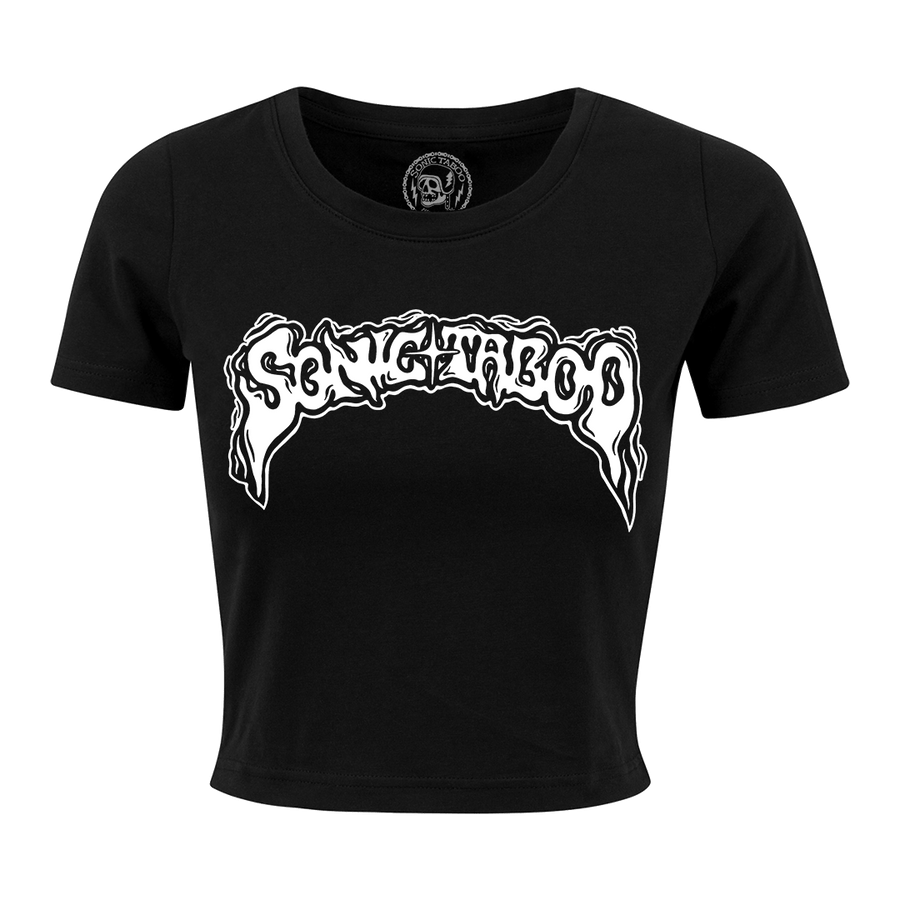 Sonic Taboo - Logo (White) Women’s Crop T-Shirt - Black