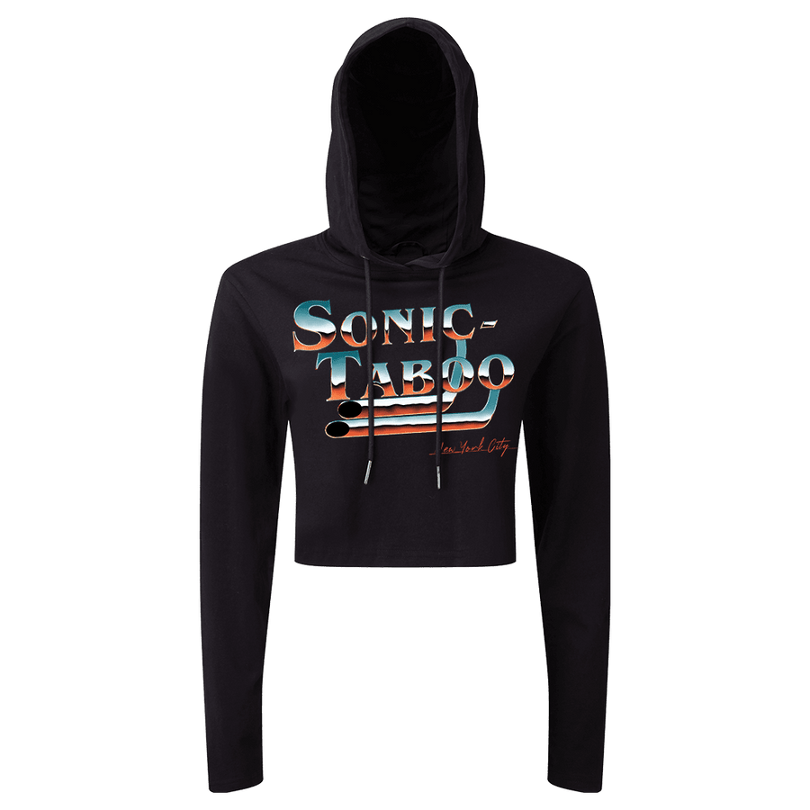 Sonic Taboo - Chrome Logo Women’s Crop Hoodie T-Shirt - Black