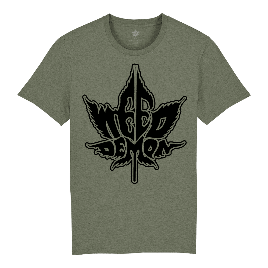 Weed Demon - Black Logo T-Shirt - Heather Green