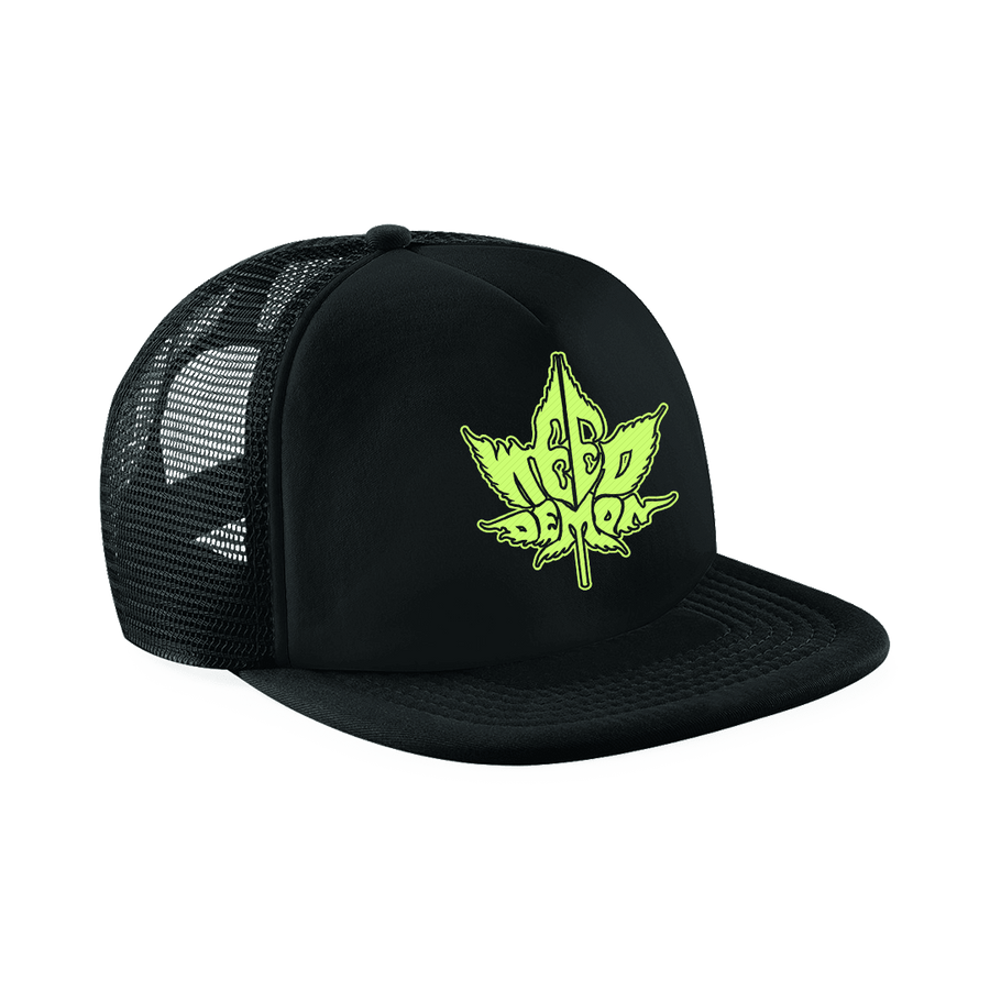 Weed Demon - Embroidered Green Logo Trucker Cap - Black