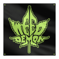 Weed Demon - Green Logo Flag - Black