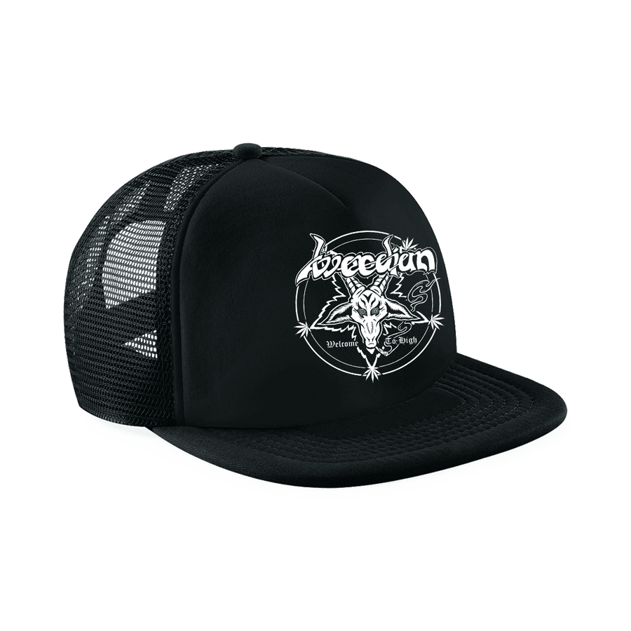 Weedian - Welcome To High White Logo Embroidered Trucker Cap - Black