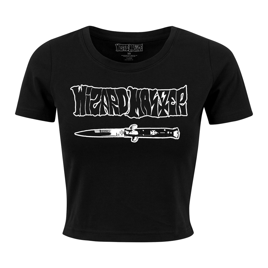 Wizard Master - Knife White Logo Women’s Crop T-Shirt - Black