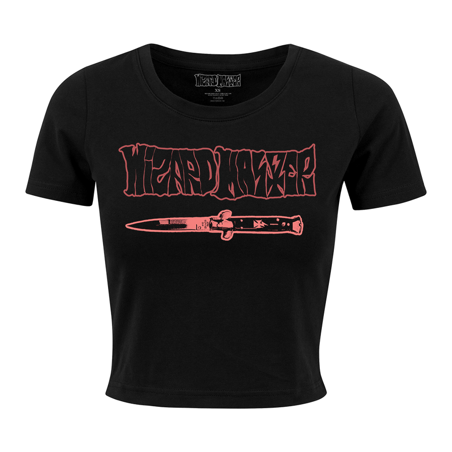 Wizard Master - Knife Red Logo Women’s Crop T-Shirt - Black